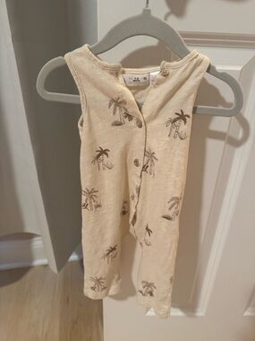 Zara Cream Palm-Print Sleeveless Tank Romper